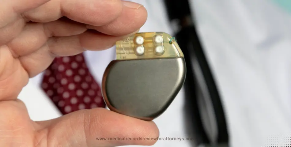 | Physician holding a small metallic pacemaker implant, illustrating the Accolade pacemaker lawsuit and patient compensation claims
