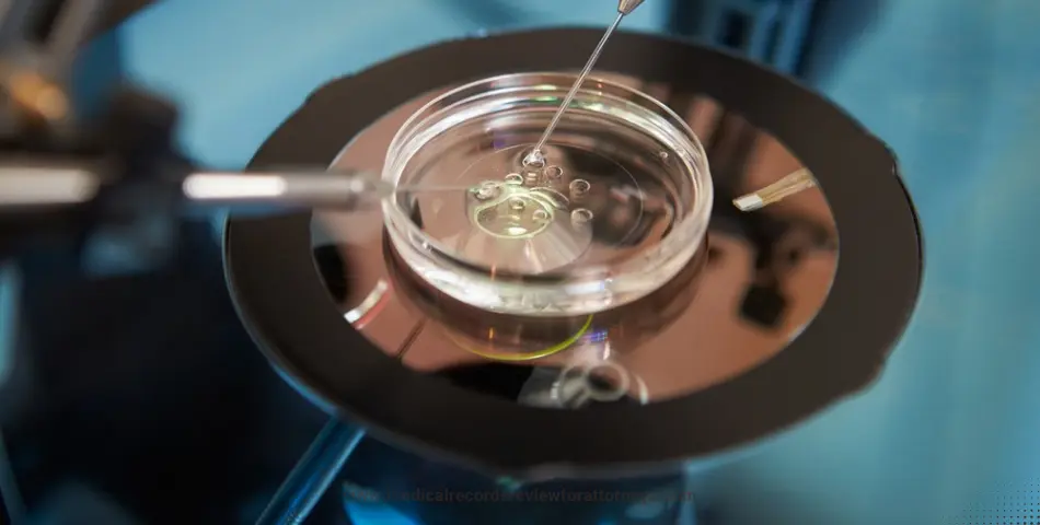 | Medical needle extracting from a laboratory petri dish under microscope, representing Cooper Surgical lawsuits and IVF media defect claims