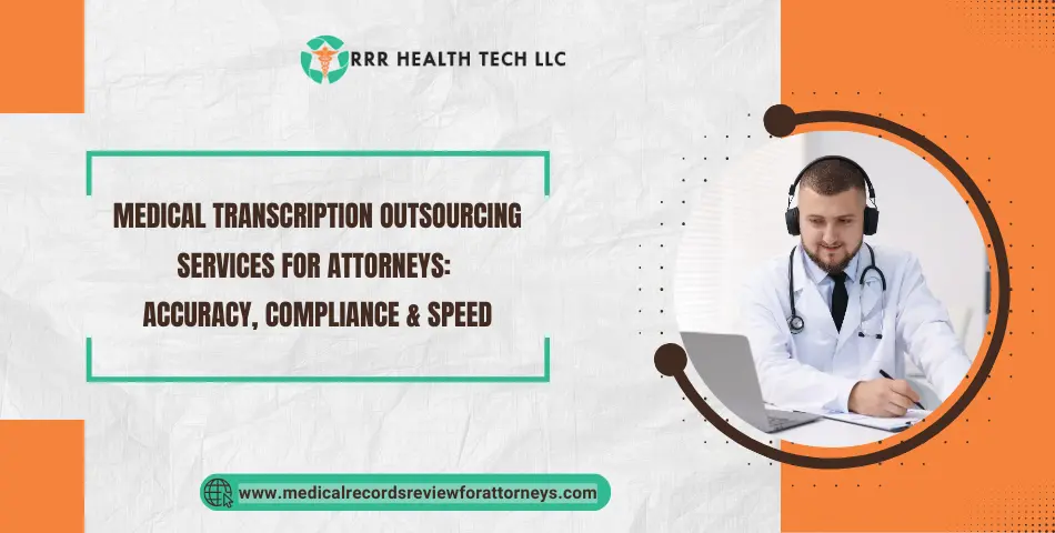 Doctor in headset providing medical transcription outsourcing services for attorneys with focus on accuracy and compliance.

