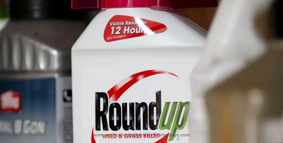 Close-up of Roundup herbicide bottle with red cap illustrating roundup lawsuit cases