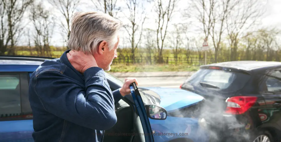 | Man with neck pain after car accident involving two vehicles representing car injury compensation