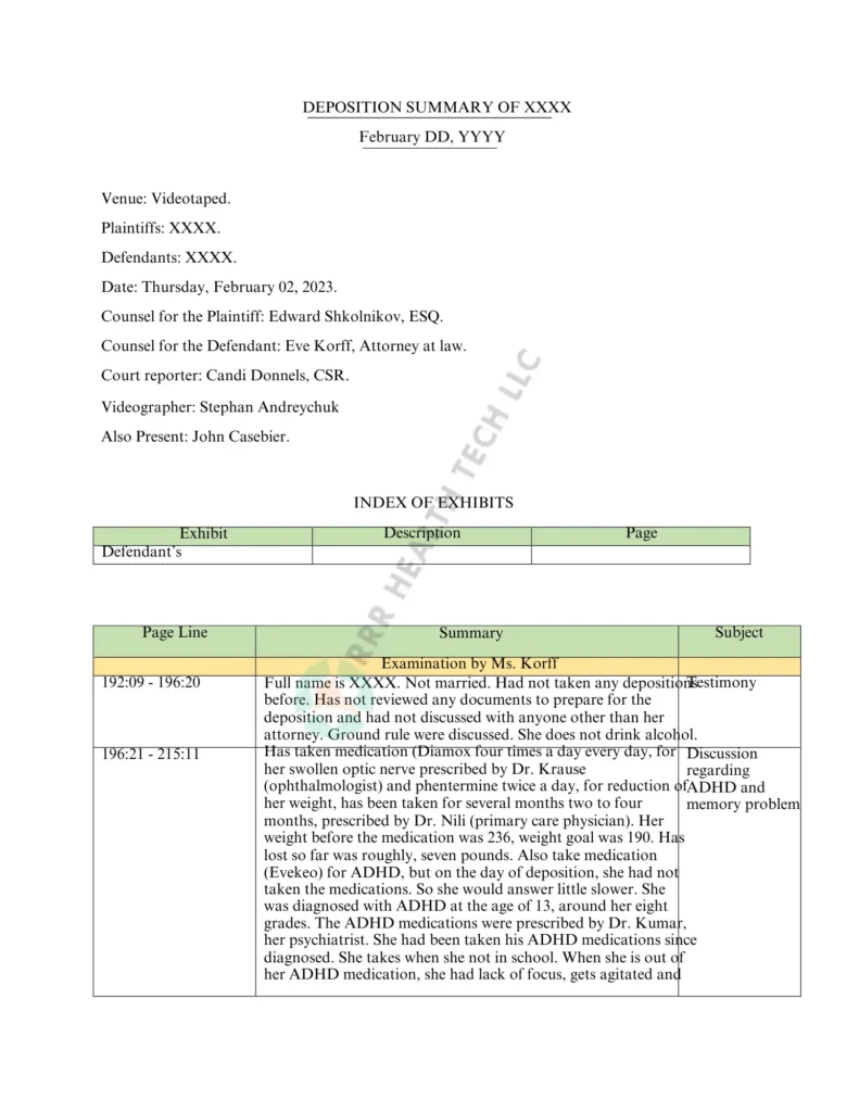Sample Deposition Summary 