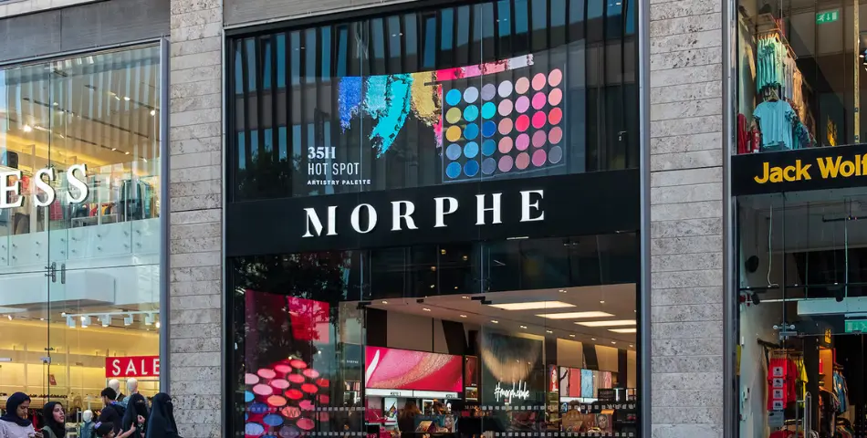 Morphe beauty store entrance with makeup displays representing Morphe lawsuit