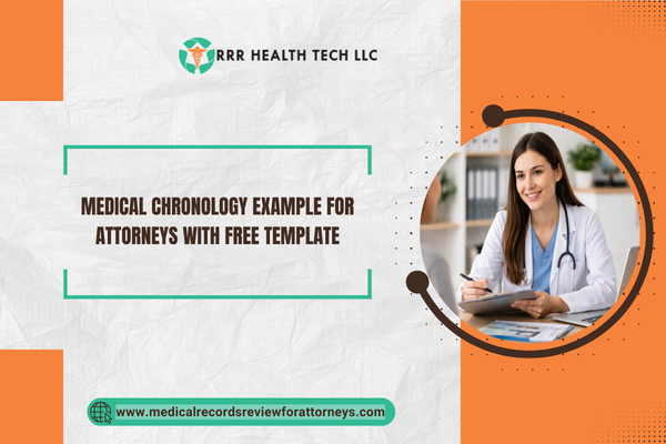 Medical professional with stethoscope beside text offering a free medical chronology example for legal use.