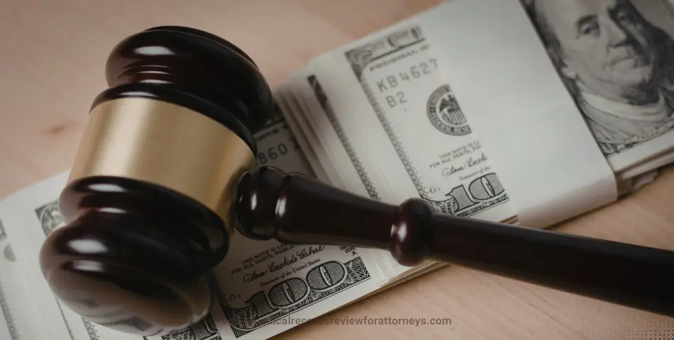| Judge’s gavel on stack of hundred-dollar bills representing PPI settlement payout date