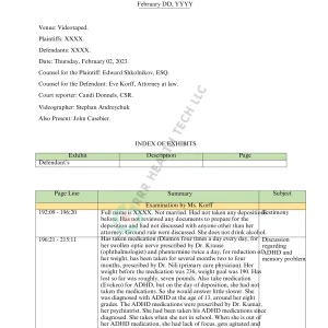 Sample Deposition Summary Format